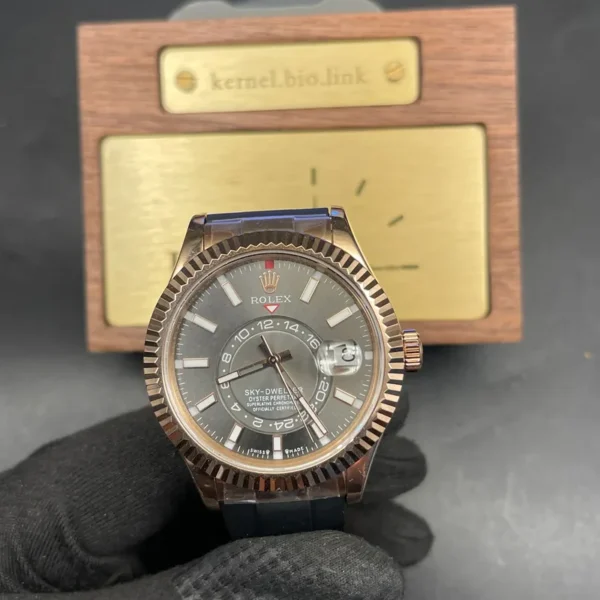 1:1 swiss super clone grade Rolex sky dweller rose gold grey dial