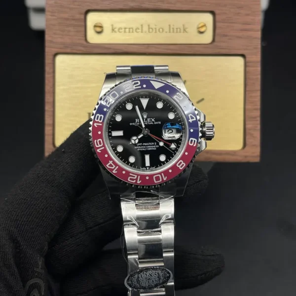 1:1 swiss super clone grade Rolex GMT Pepsi oyster strap black dial