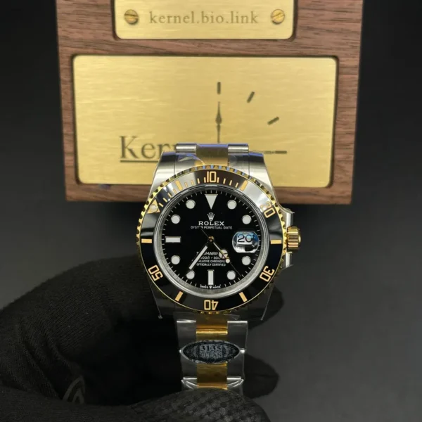 1:1 swiss super clone Rolex Submarine 41mm 2 tone black dial